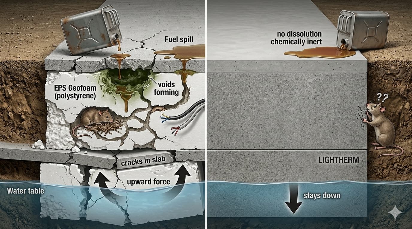 LIGHTHERM Drymix vs EPS Geofoam: 3 Failure Modes That Make Polystyrene the Wrong Choice