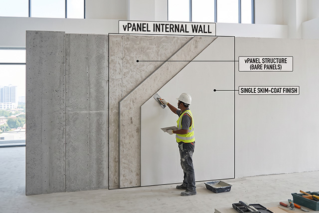 Why vPANEL Walls Only Need Skim-Coat: Internal vs External Wall Buildup, and What That Saves You