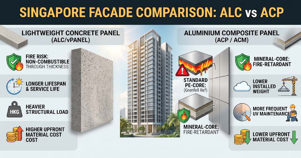Lightweight Concrete Panel vs Aluminium Composite Panel for Singapore Facades